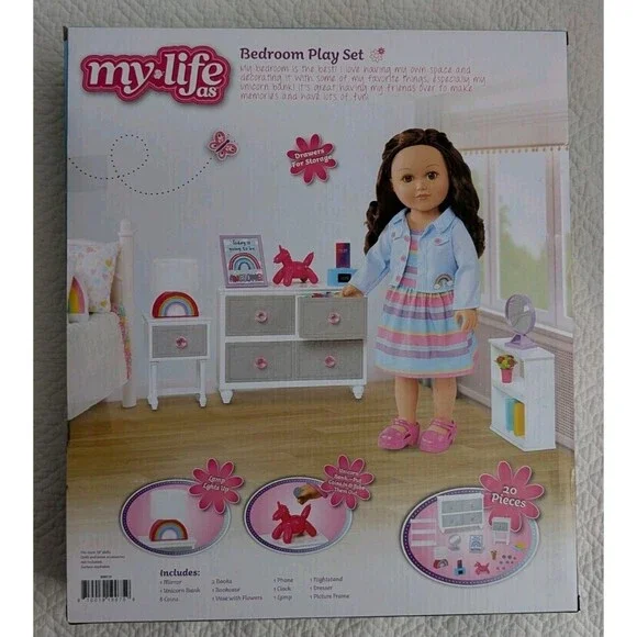 My Life As Bedroom Play Set 18" Dolls 20 Piece Set Drawers Lamp Bank Decorations - Picture 3 of 6
